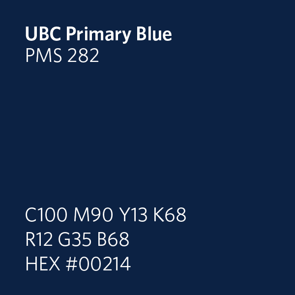 UBC Primary Blue Swatch PMS 282 HEX#00214